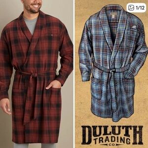 Duluth Trading Men’s Free Swingin’ Flannel Robe With Belt Blue Plaid. Sz 3XL